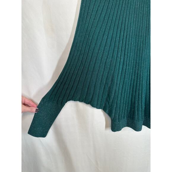 BEBE Sweater L Ribbed Sparkle Kelly Green Classic 80's Batwing Sleeve Disco - Picture 3 of 16